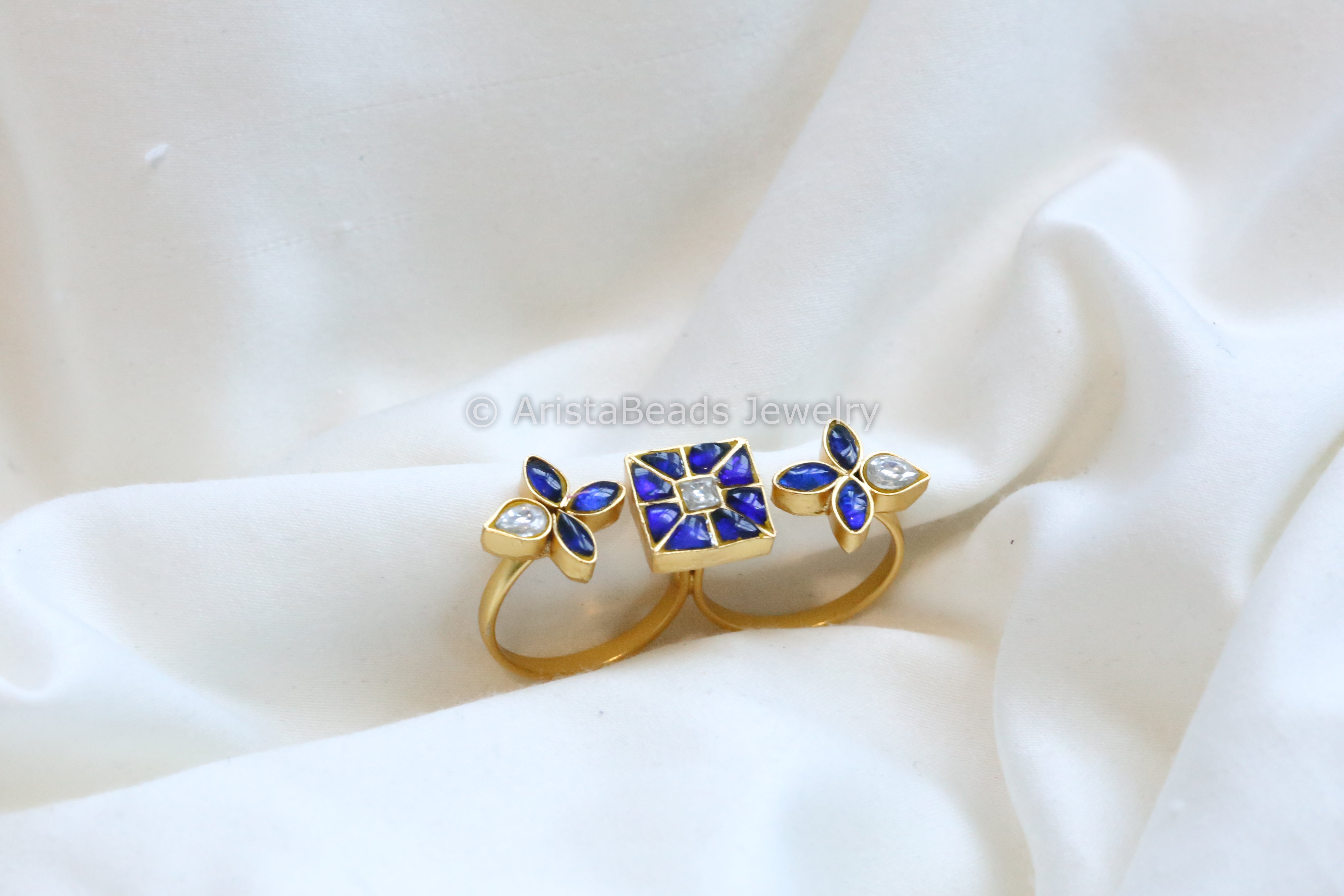 Buy Gold Plated Stone Two Finger Bar Ring by Blue Turban Online at Aza  Fashions.